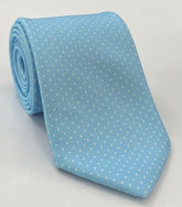 White on Sky Blue Macclesfield Print Pin Dot Silk Tie MCPDT-29